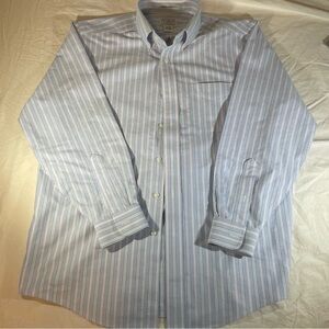 Classic blue white and pink striped L.L.Bean long sleeve button up shirt